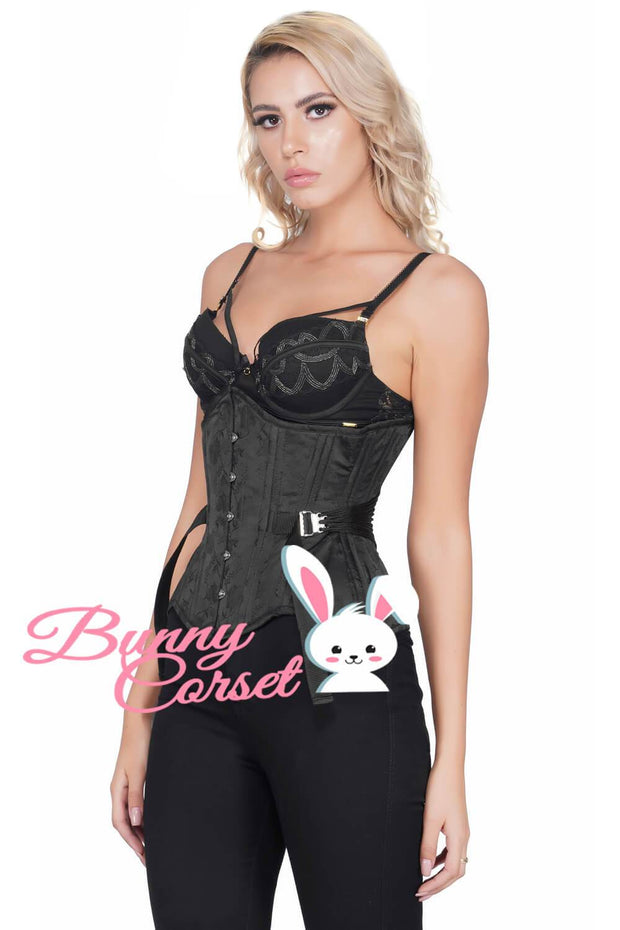 Camron Curvy Waist Training Black Brocade Corset with Fan Lacing