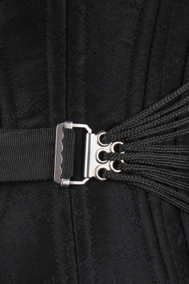 Calantha Custom Made Curvy Waist Training Black Brocade Corset with Fan Lacing