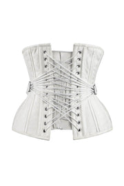 Adira Custom Made Curvy Waist Training White Brocade Corset with Fan Lacing