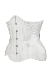 Adira Custom Made Curvy Waist Training White Brocade Corset with Fan Lacing