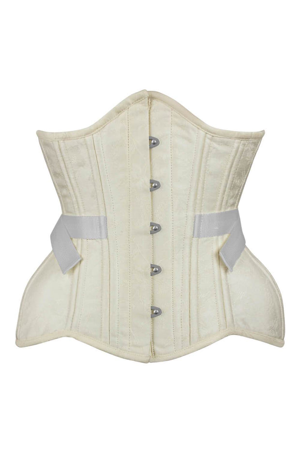 Dalila Curvy Waist Training Ivory Brocade Corset with Fan Lacing