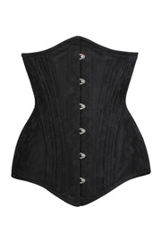 Catus Custom Made Waist Training Black Brocade Corset with Hip Panels