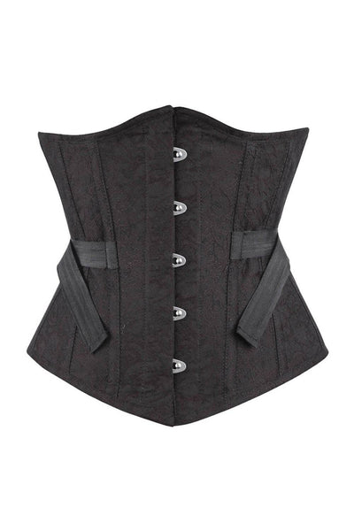 Bergitte Underbust Black Brocade Corset with Fan Lacing