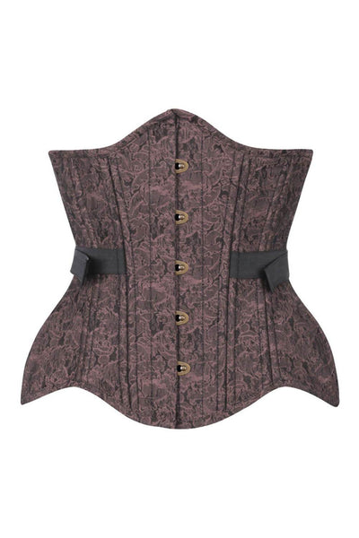 Bubona Curvy Waist Training Brown Brocade Corset with Fan Lacing
