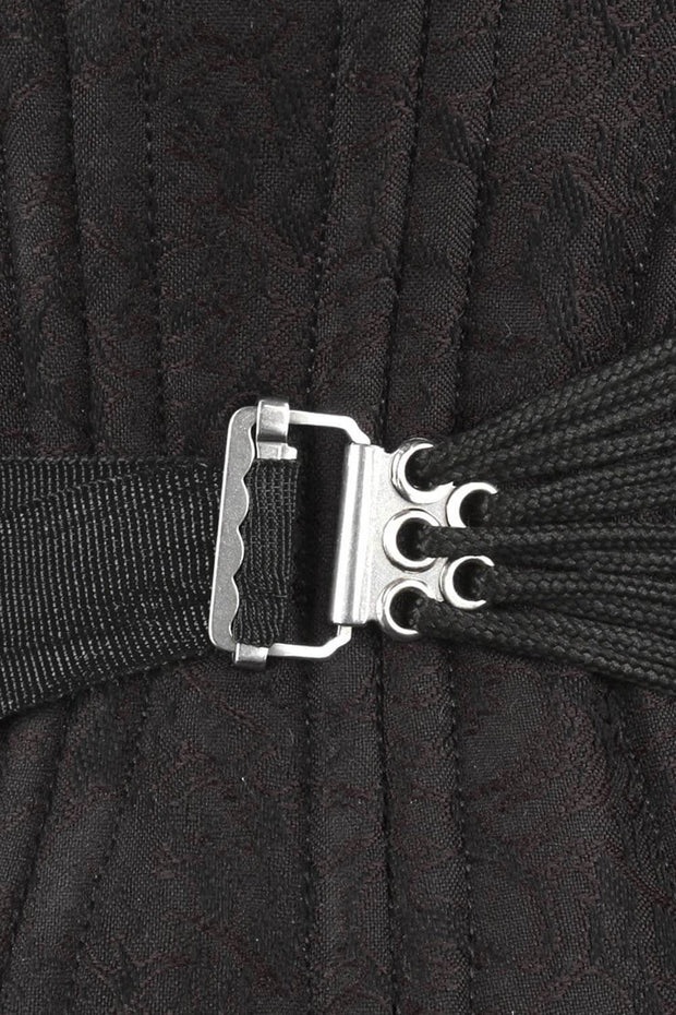 Sidera Curvy Black Brocade Waist Training Corset with Fan Lacing