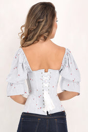 Dream Cherry Print Summer Corset with Attached Sleeve