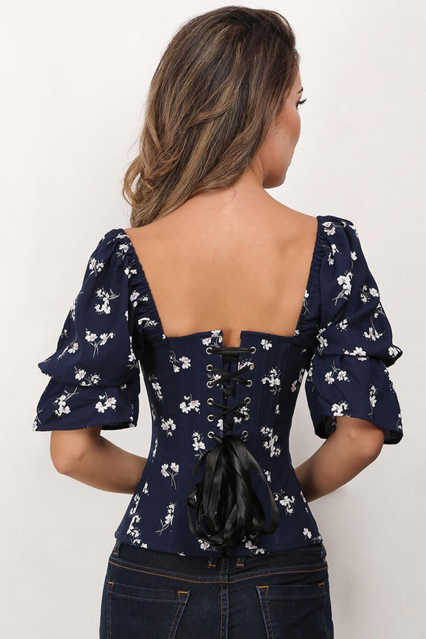 Andi Overbust Blue Printed Summer Corset